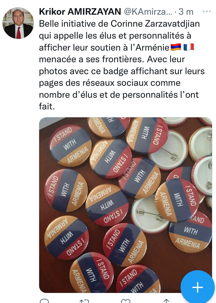 Krikor Amirzayan : belle initiative de Corinne Zarzavatdjian pour le soutien affiché à l’Arménie