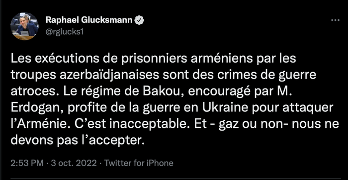 Raphael Glucksmann : Exécutions d&rsquo;Arméniens, nous devons pas l&rsquo;accepter