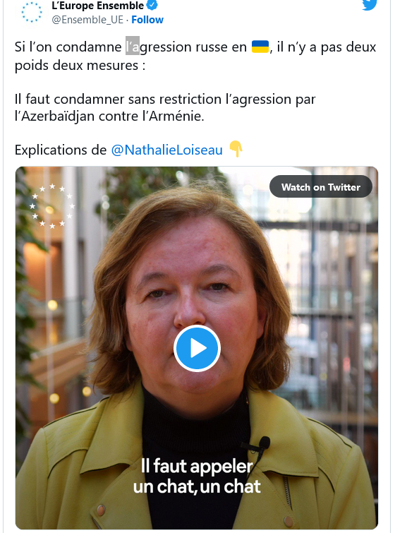 Nathalie Loiseau : Il faut condamner sans restriction l’agression par l’Azerbaïdjan contre l’Arménie