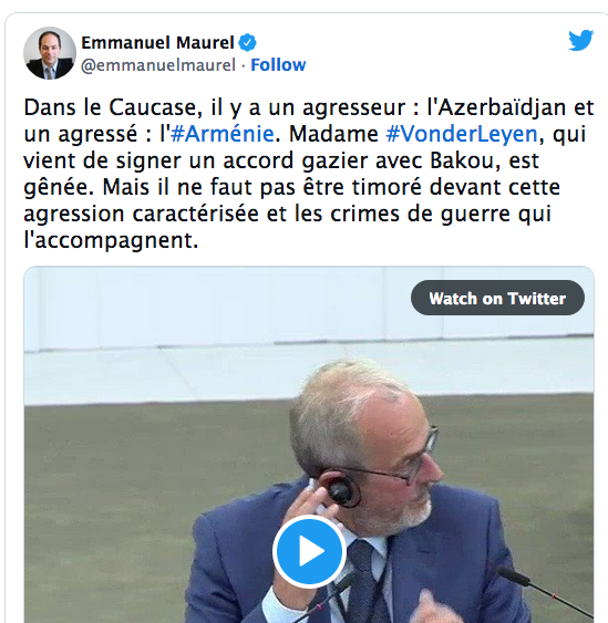 Emmanuel Maurel : Dans le Caucase, il y a un agresseur : l&rsquo;Azerbaïdjan et un agressé : l&rsquo;Arménie