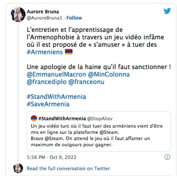 Aurore Bruna : L’entretien et l’apprentissage de l’Armenophobie à travers un jeu vidéo infâme
