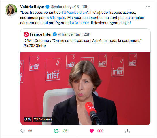 Valérie Boyer : Adresse à Catherine Colonna sur l&rsquo;Arménie