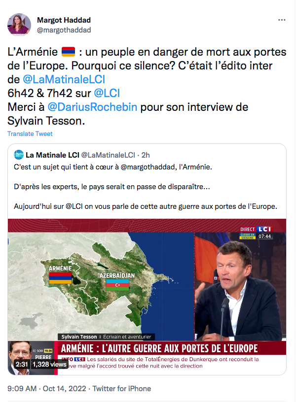 Margot Hadad : Edito sur l&rsquo;Arménie en danger sur LCI