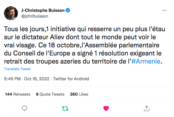JC Buisson : résolution de l&rsquo;APCE contre l&rsquo;Azerbaïdjan