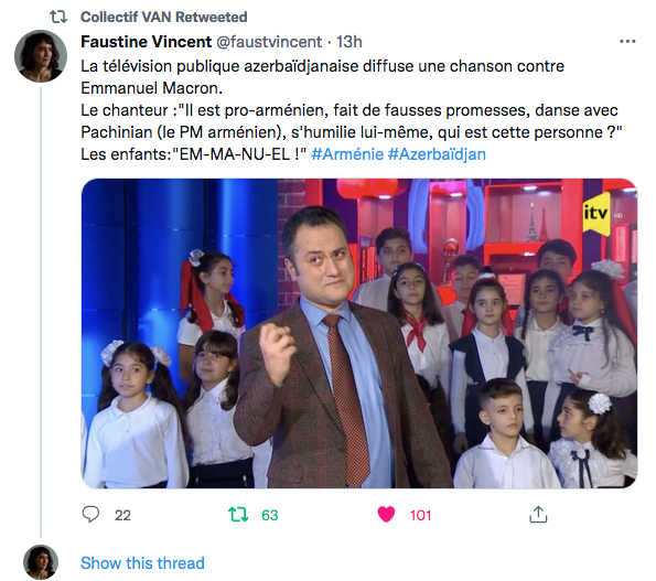 Faustine Vincent : chanson contre Macron à la télé azerbaïdjanaise