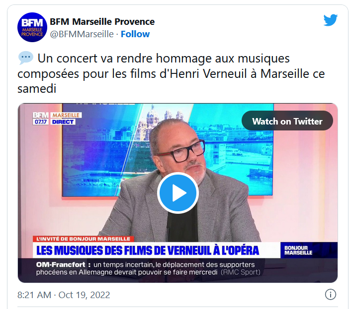 Un concert va rendre hommage aux musiques composées pour les films d&rsquo;Henri Verneuil à Marseille ce samedi