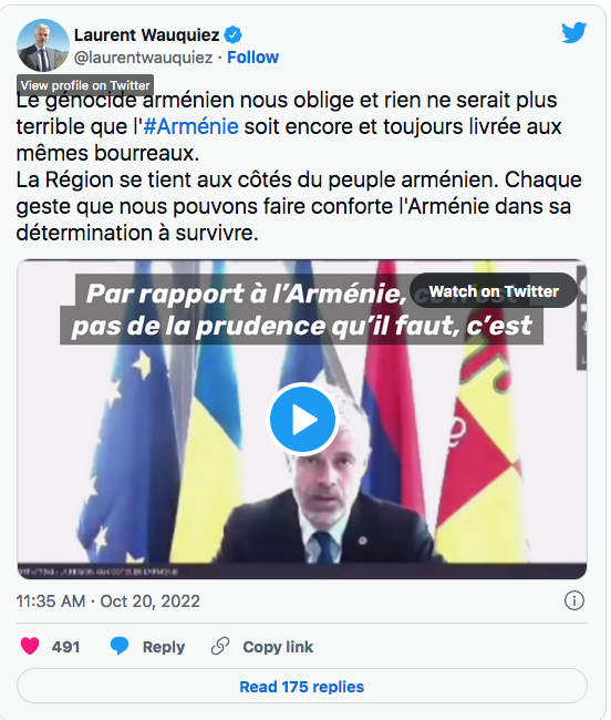 Laurent Wauquiez :  le génocide arménien nous oblige