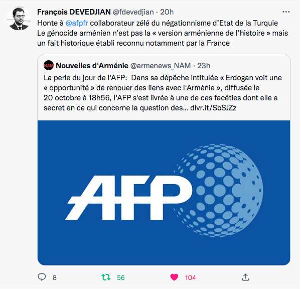François Devedjian : Honte à l&rsquo;AFP collaborateur de la Turquie