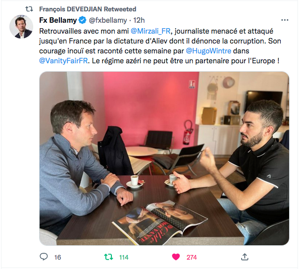 François-Xavier Bellamy : journaliste azéri attaqué en France