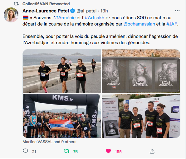 Anne-Laurence Petel : nous étions 800 ce matin au départ de la course de la mémoire organisée par @pchamassian  et la #JAF.
