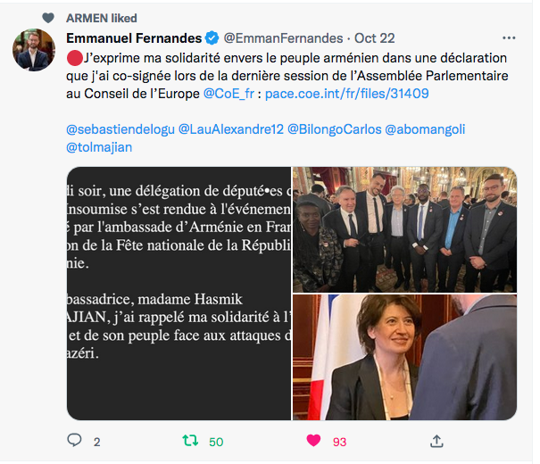 Emmanuel Fernandez : ma solidarité avec le peuple arménien