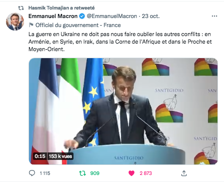 E. Macron : l&rsquo;Ukraine ne doit pas faire oublier l&rsquo;Arménie