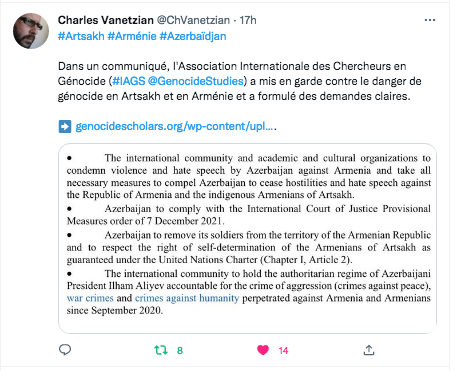 Charles Vanetsian : L&rsquo;alerte de l&rsquo;association des chercheur en génocide
