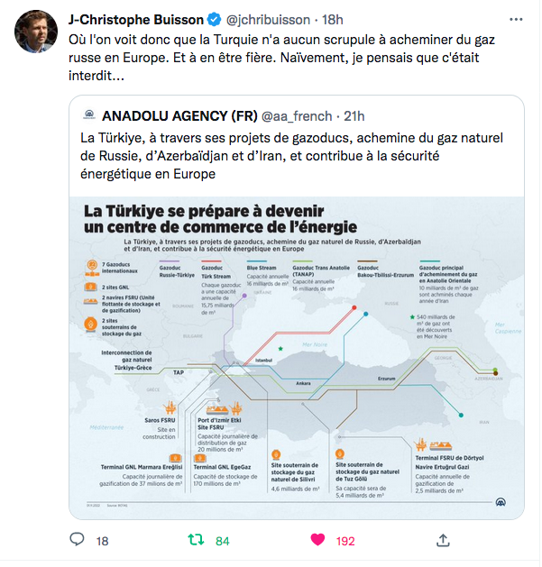 JC Buisson : la Turquie achemine le gaz russe en Europe