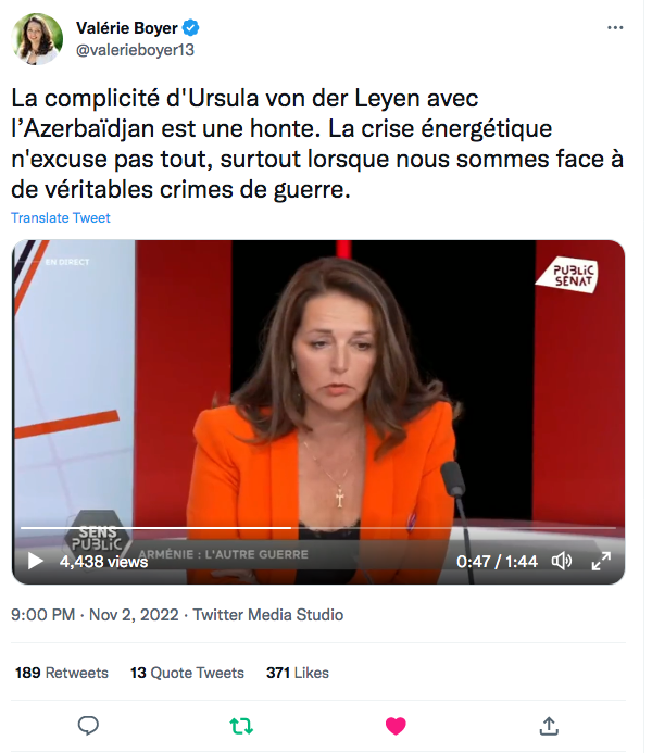 Valérie Boyer : dénociation de l&rsquo;Azerbaïdjan et d&rsquo;Ursula von der Leyen