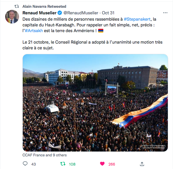 Renaud Muselier : l&rsquo;Artsakh est la terre des Arméniens