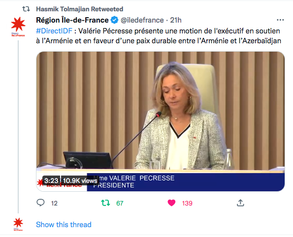 Île-de-France : Valérie Pécresse présente la motion pour l&rsquo;Arménie