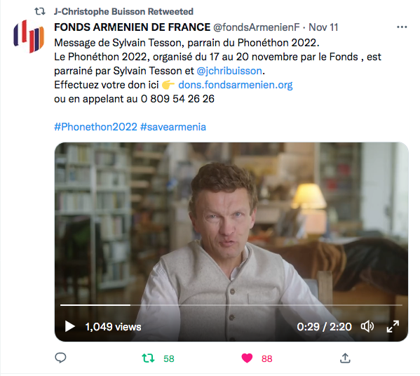Fonds arménien de France : message de Sylvain Tesson