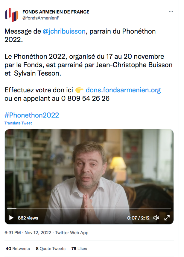 Fonds arménien de France : message de JC Buisson