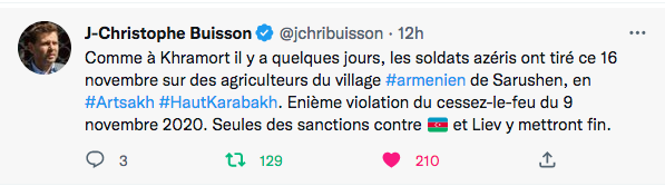 Jean-Christophe Buisson : tirs azeris le 16 novembre