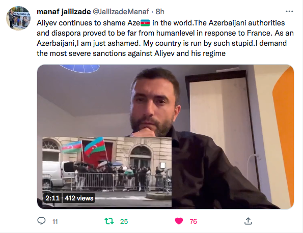 manaf jalilzade : J&rsquo;ai honte pour l&rsquo;Azerbaïdjan, mon pays.