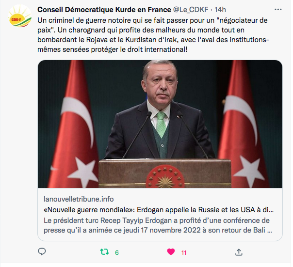 CDK-F : Erdogan, un criminel de guerre notoire