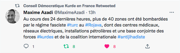 Maxime Azadi : plus de 40 zones ont été bombardées par le régime fasciste #turc