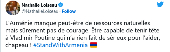 Nathalie Loiseau : l&rsquo;Arménie ne manque pas de courage