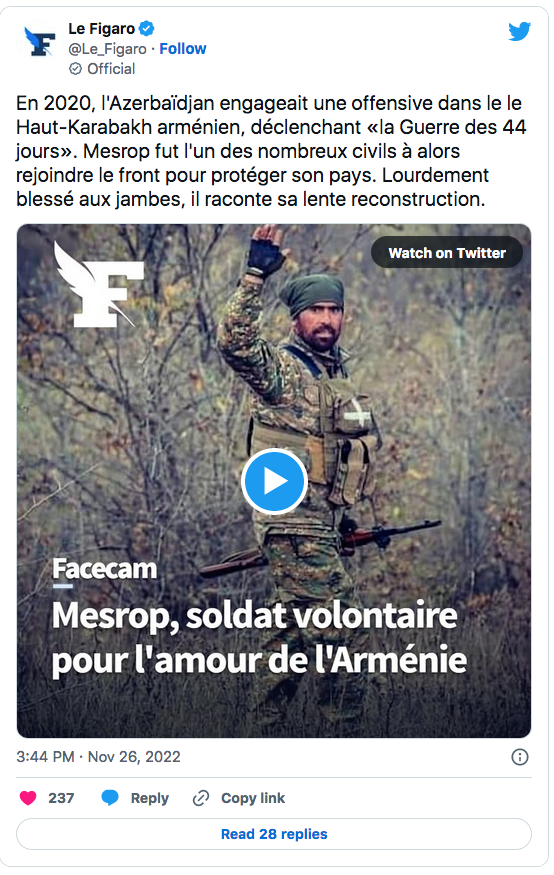 Le Figaro : reportage sur un blessé arménien