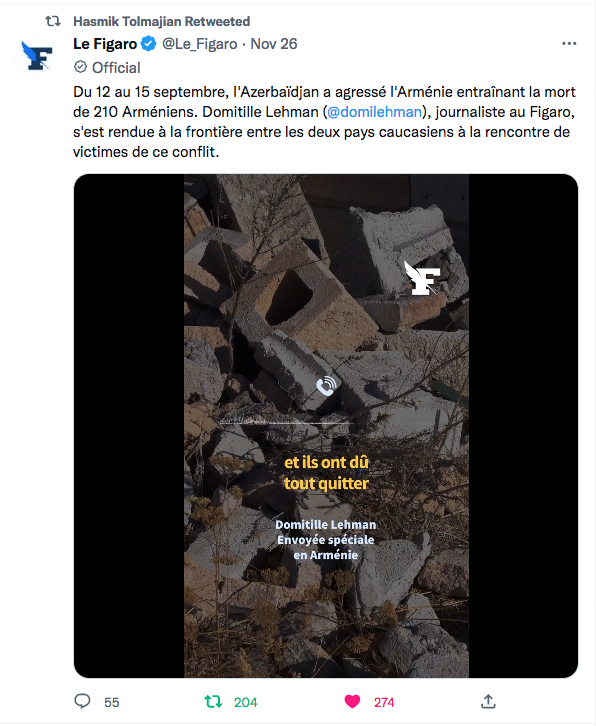 Le Figaro : reportage de D.Lehman sur les victimes arméniennes