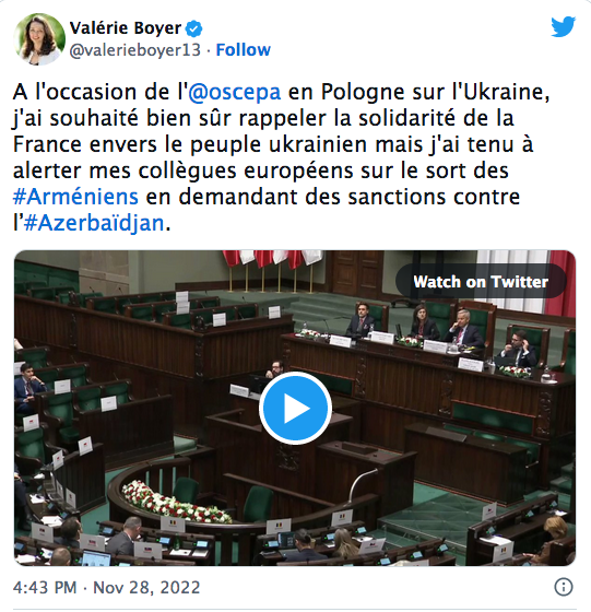 Valérie Boyer : elle demande de sanctionner l&rsquo;Azerbaidjan