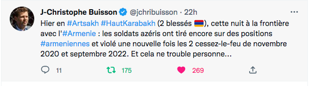 JC Buisson : Tirs azéris : 2 blessés arméniens au Haut Karabahk