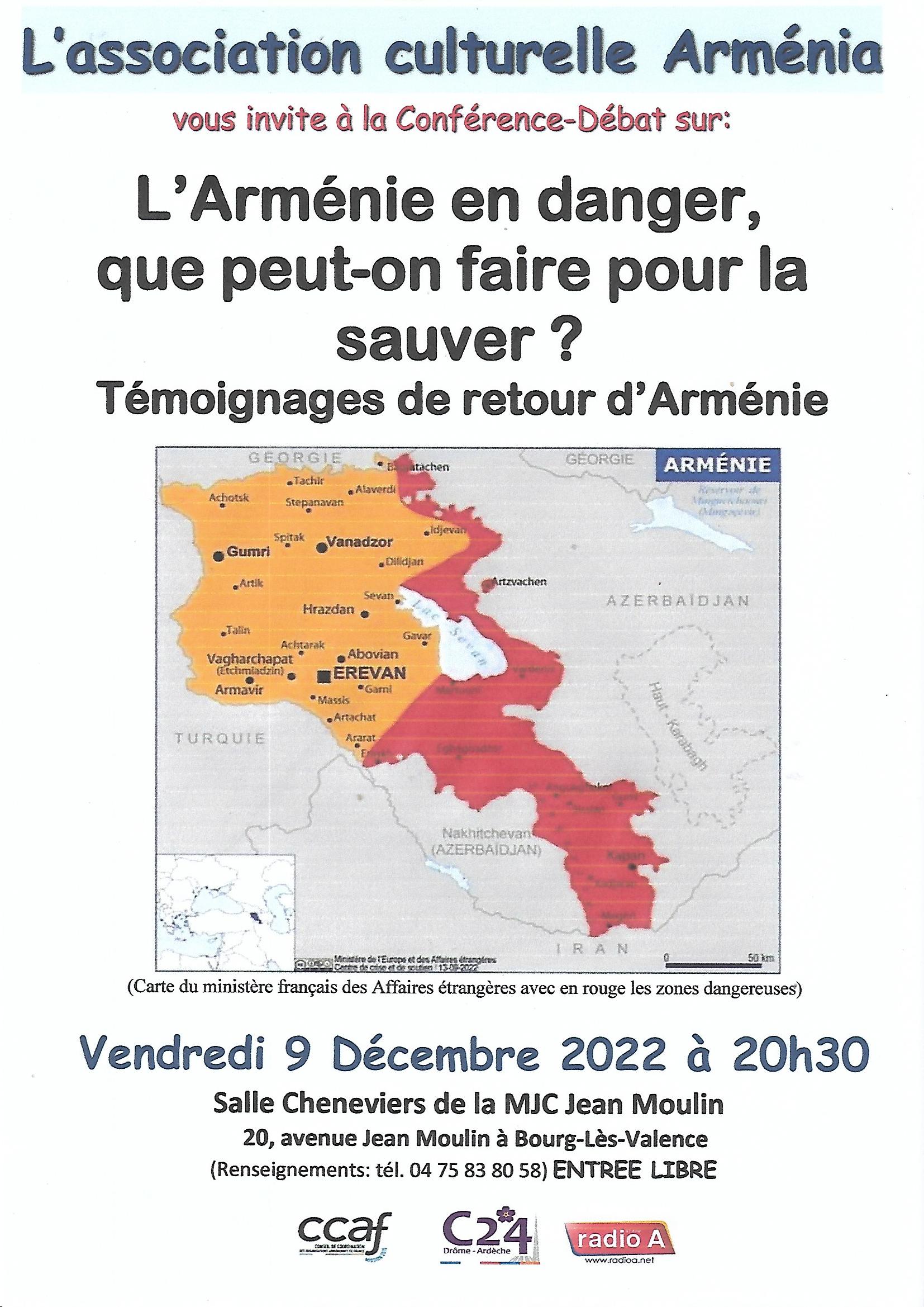 « Arménia » en débat sur la situation en Arménie et en Artsakh, le 9 décembre à Bourg-Lès-Valence