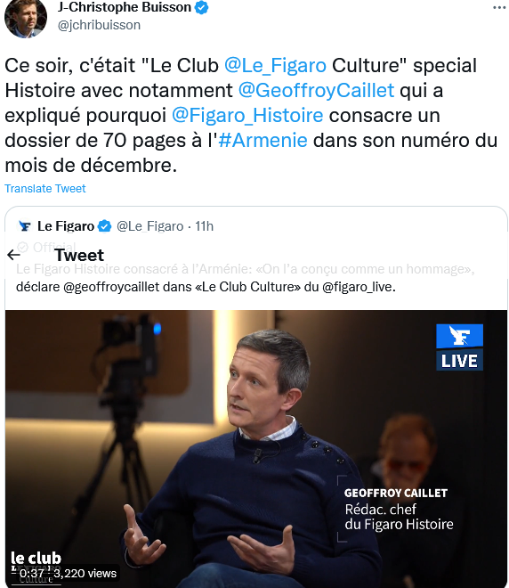 J.C Buisson : pourquoi le Figaro Histoire consacre 70 p à l&rsquo;Arménie