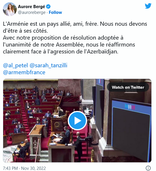 A. Bergé : L&rsquo;Arménie est un pays allié, ami, frère
