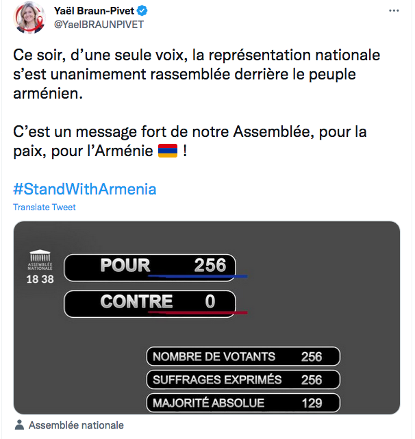 Y. Braun-Pivert : C’est un message fort de notre Assemblée, pour la paix, pour l’Arménie
