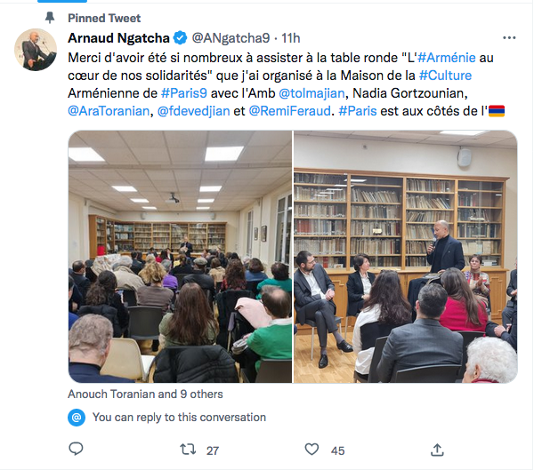 Arnaud Ngatcha : Merci d&rsquo;avoir été si nombreux à assister à la table ronde « L&rsquo;#Arménie au cœur de nos solidarités »