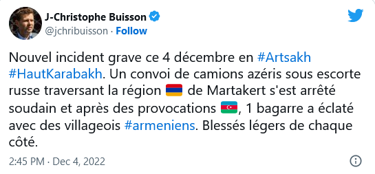 J.C. Buisson : Nouvel incident grave en Artsakh