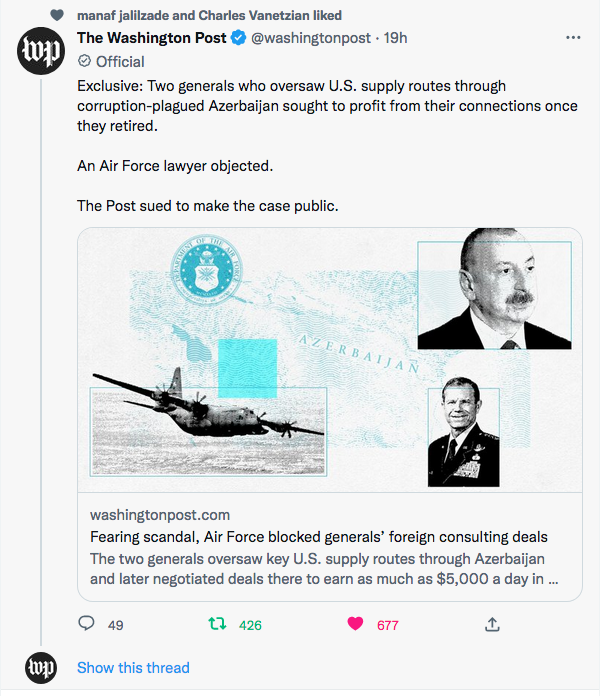 Washington post : corruption par l&rsquo;Azerbaïdjan