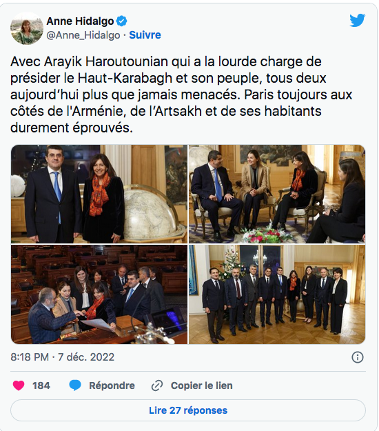 Anne Hidalgo : Avec Arayik Haroutounian de l&rsquo;Artsakah