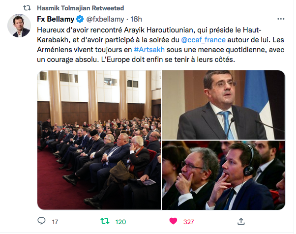 François-Xavier Bellamy : Heureux d&rsquo;avoir rencontré Arayik Haroutiounian