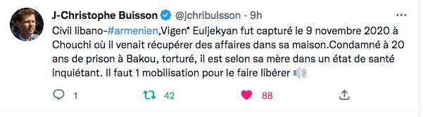 JC Buisson :  inquiétude sur le prisonnier de guerre Vigen Euljekyan