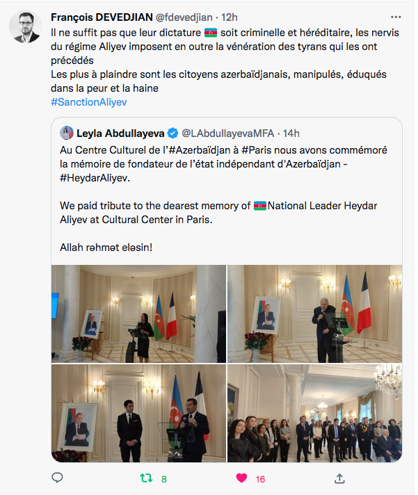 François Devedjian : L&rsquo;Azerbaïdjan et la vénération des tyrans