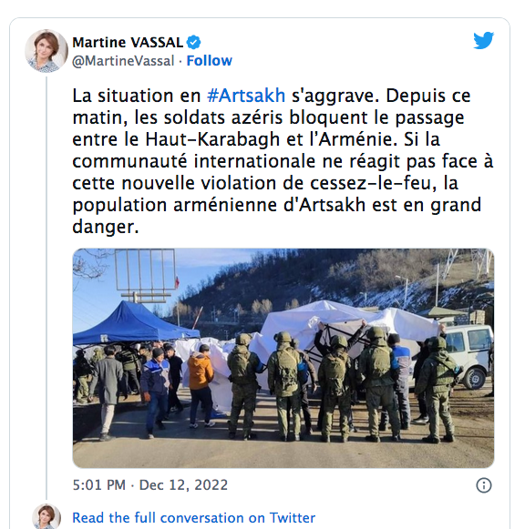 Martine Vassal : la situation en Artsakh s&rsquo;aggrave