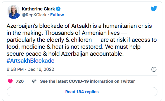 Katherine Clark* : Nous devons tenir l&rsquo;Azerbaïdjan pour responsable
