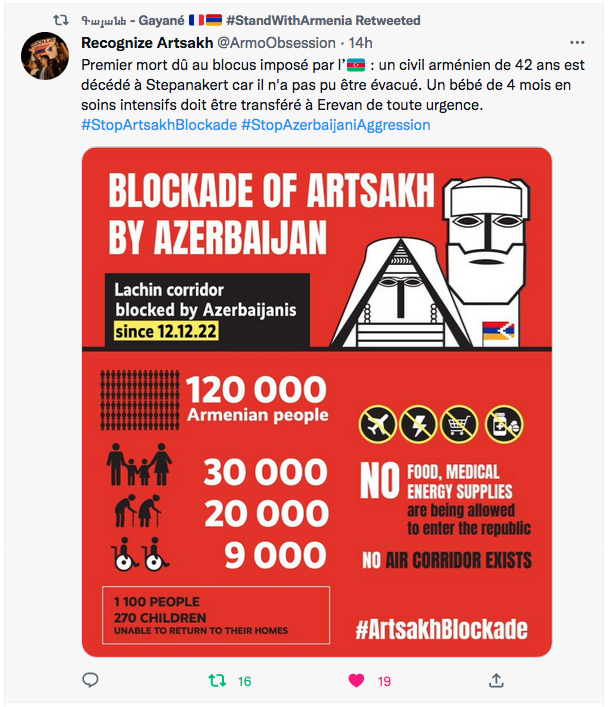 Recognize Artsakh : Premier mort dû au blocus imposé par l’🇦🇿