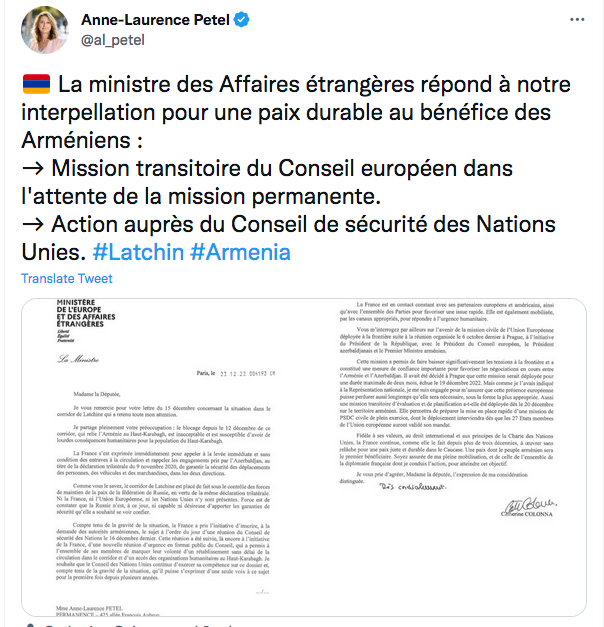 Anne-Laurence Petel : La réponse de Catherine Colonna