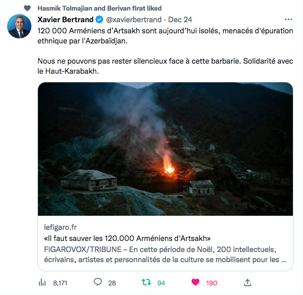 Xavier Bertrand : Solidarité avec le Haut-Karabakh