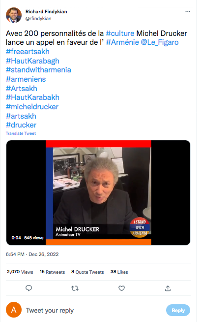 Le message de Michel Drucker pour l&rsquo;Artsakh