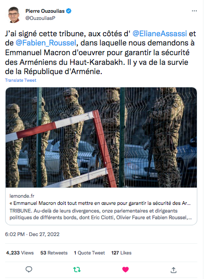 Pierre Ouzoulias : tribune pour garantir la sécurité des Arméniens